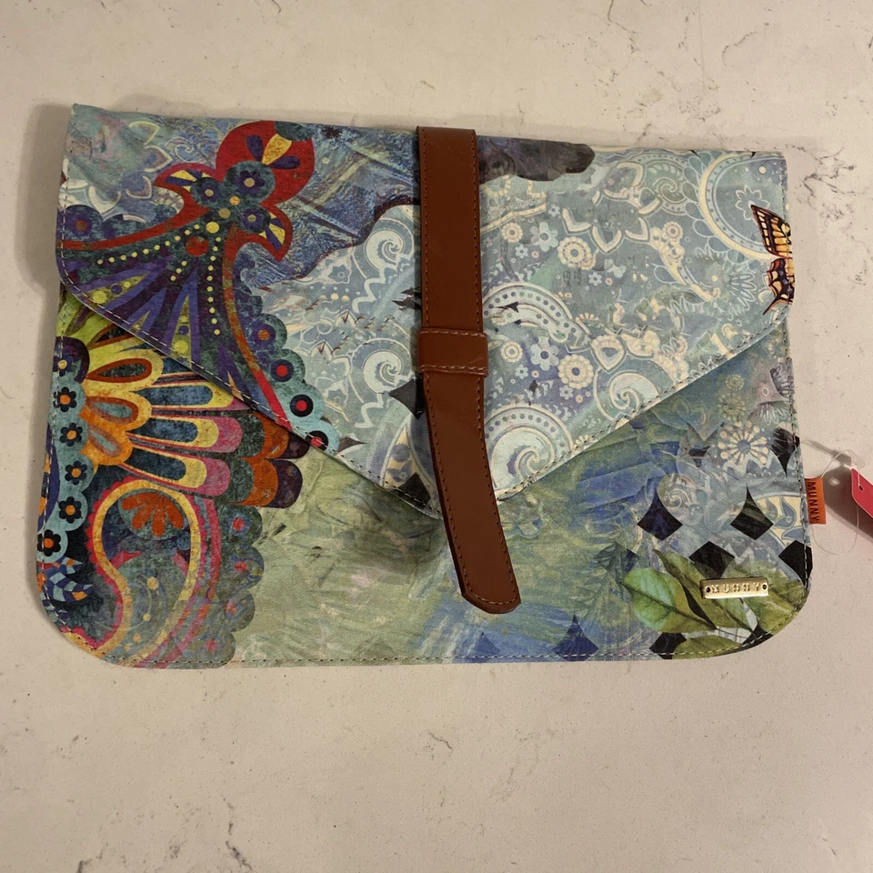 New Munny NWT Clutch Purse Botanical Boho CANVAS butterfly bird litho print - Image 3 of 4
