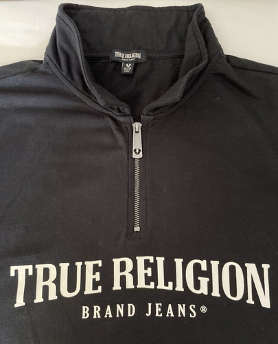 True Religion Men’s Polo Shirt 1/4 Zip Short Sleeve Black - Size XL - Picture 5 of 9