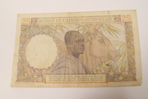 Westafrika Togo alte Banknote 25 Francs FM02 Porträt Frau Schmuck Mann Rind - Imagen 3 de 6