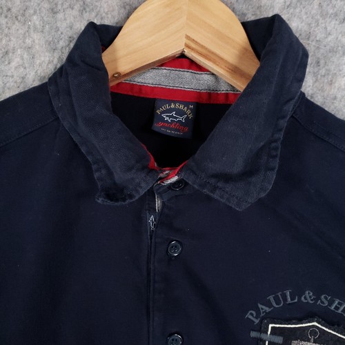 Paul & Shark Rugby Shirt Mens Medium Blue Navy Big Crest Logo Preppy Top Polo - Picture 5 of 13