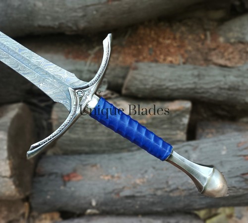 Viking Star! Real Damascus Full Tang, Blue 101-CM Battle Sword, Sharpe Dual Edge - Picture 8 of 8