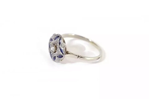 Antique Art Deco Lab Created & Sapphire 925 Silver Anniversary Gift Ring - Picture 3 of 5