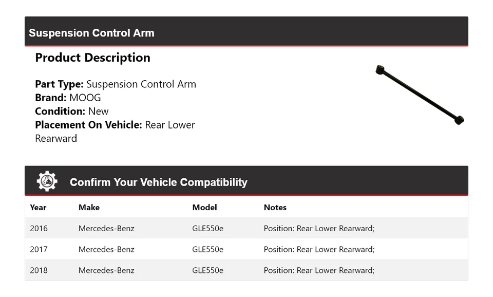For 2016-2018 Mercedes-Benz GLE550e Suspension Control Arm MOOG 2016 2017 2018 - Image 2 of 4