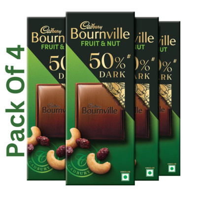 Cadbury Bournville Fruit and Nut Dark Chocolate Bar, 80 g (4er Pack)
