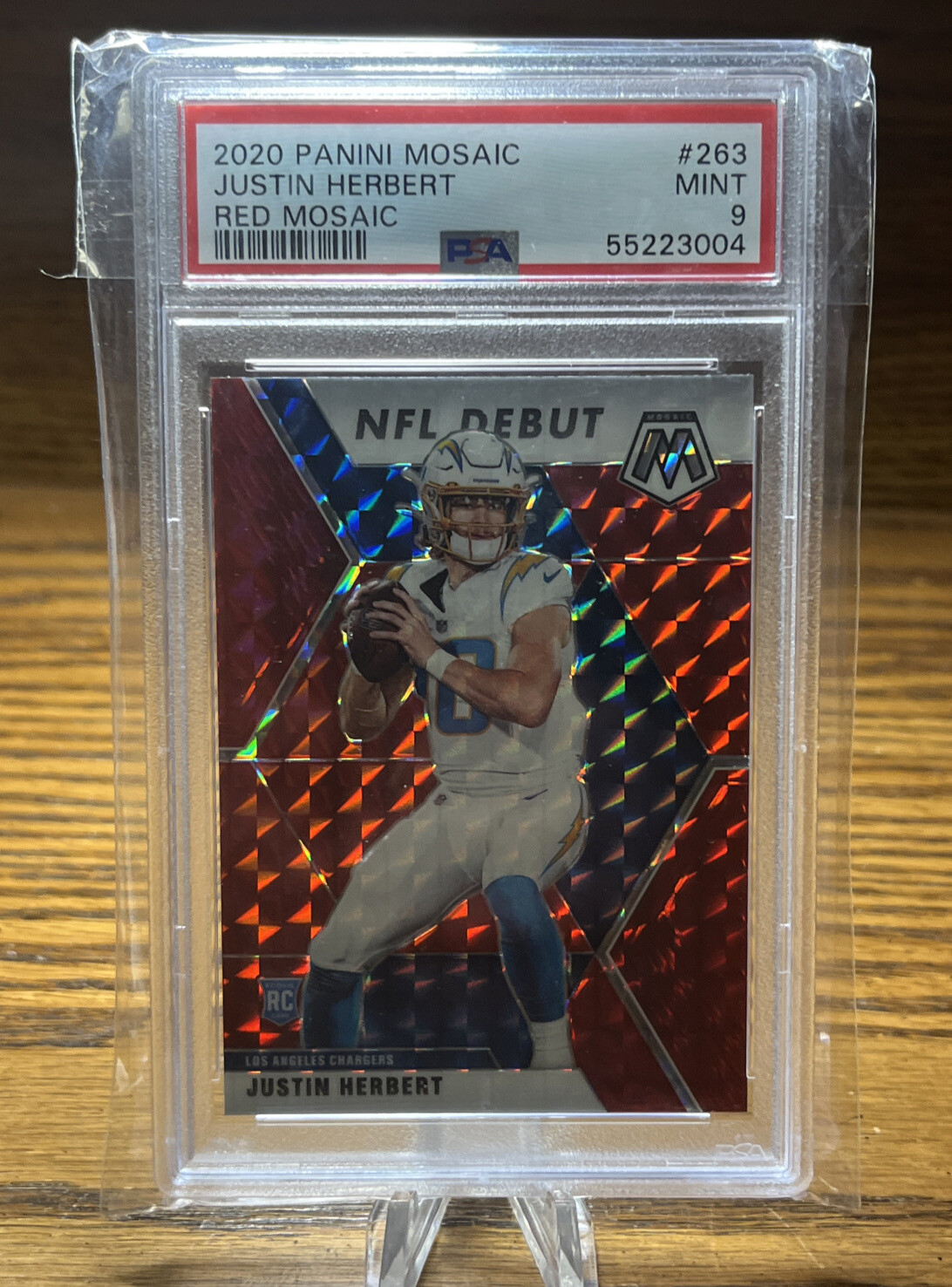 Justin Herbert 2020 Panini Mosaic Red Mosaics Prizms #263 Rookie PSA 9 Mint T15