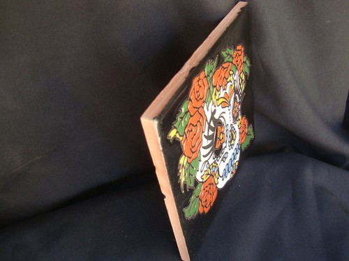 6"X6" Day of Dead Mexican Tile, Roses, Rose Dia Los Muertos Project Kitchen - Picture 2 of 4
