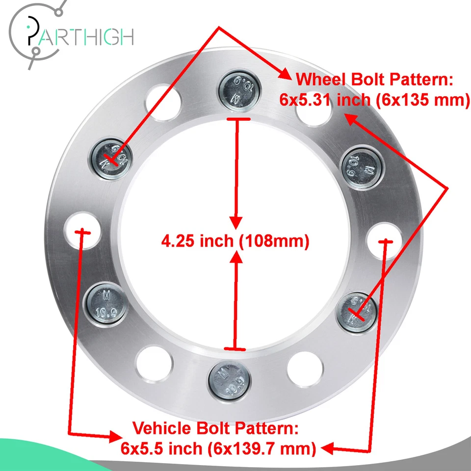 For Chevy GMC 6 Lug 6x5.5 to Ford 6x135 (4) 1.5" Thick Conversion Wheel Adapters - Image 2 of 4
