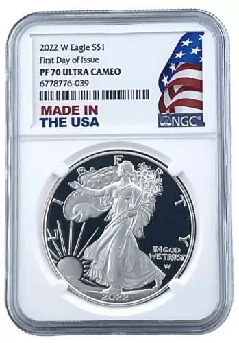 2022 W 1oz Silver Eagle Proof NGC PF70 UC First Day - Made In USA Holder