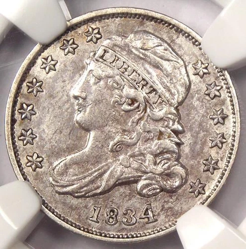 1834 Capped Bust Dime 10C JR-5 - NGC AU Details - Rare Early Date Certified Coin
