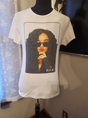 H.E.R. T Shirt Adult Medium White Cotton Crew Neck Short Sleeve Tee