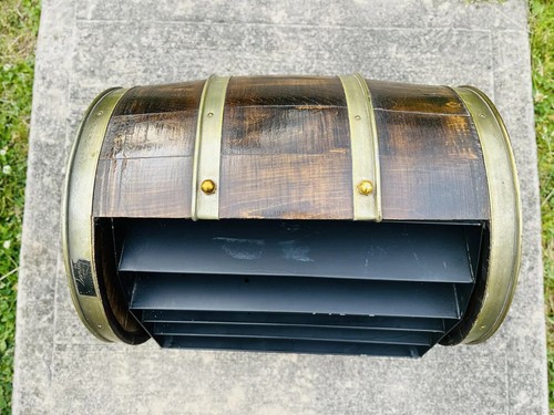 SANTIQ BARREL MAGAZINE SHELF RACK, WOOD BRASS - Picture 3 of 14