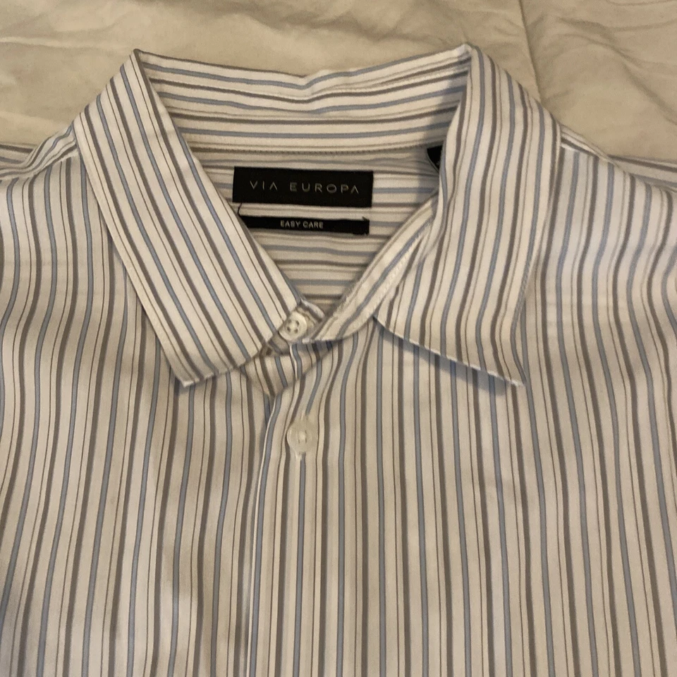Camisa de vestir Via Europa para hombre a rayas con botones delanteros manga larga talla XL mezcla de rayón Foto 4 de 4