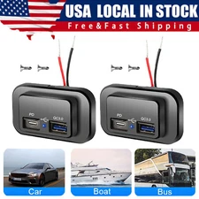 12-24V 4.8A Dual USB PD QC3.0 Car Boat RV Charger Socket LED Power Outlet lot
