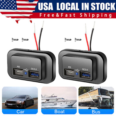 #ad 12 24V 4.8A Dual USB PD QC3.0 Car Boat RV Charger Socket LED Power Outlet lot $287.58