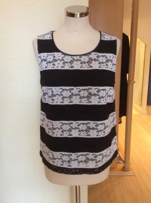 Riani Top Size 18 BNWT Black Cream Lace Stripes RRP £125 Now £35