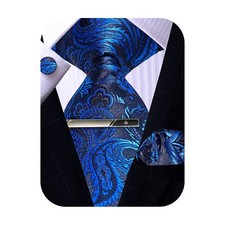 Men's Silk Woven Necktie Set with Pocket Square Cufflinks and Tie Bar