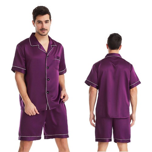 Mens Silk Satin Pajamas Pj Set Top and Shorts Sleepwear Nightwear Casual pijamas - Picture 23 of 27