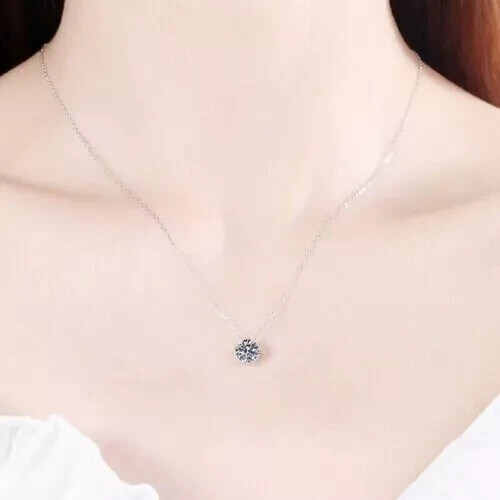 2Ct. Moissanite stone  Solitaire Pendant Necklace 14K White Gold Plated - Picture 2 of 4