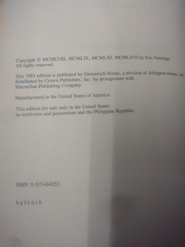 ORIGINS: A Short Etymological Dictionary of Modern English by Eric Partridge - Foto 8 di 9