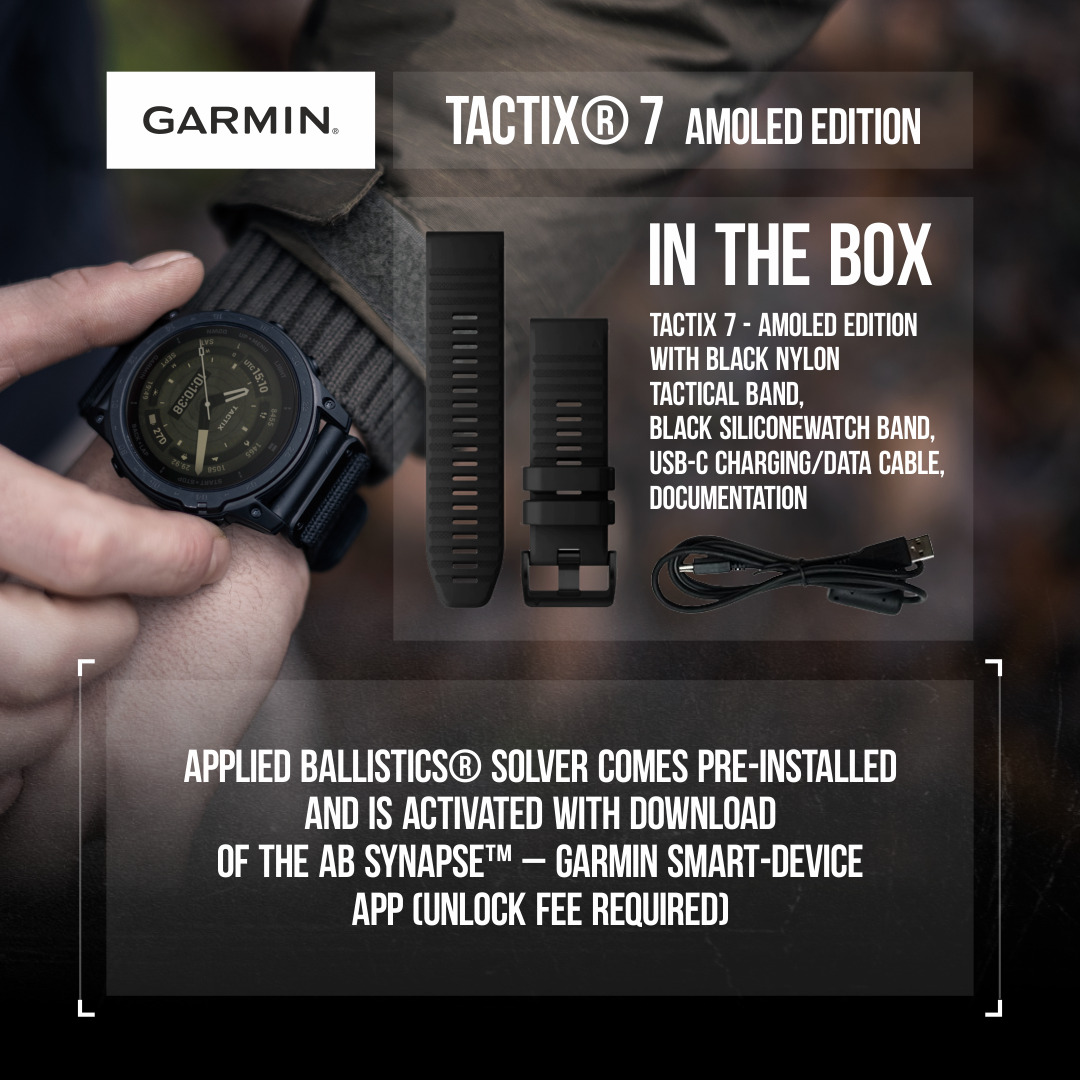  Garmin tactix 7, Pro Ballistics Edition, Ruggedly Built Tactical  GPS Watch with Solar Charging Capabilities, Applied Ballistics and Nylon  Band,Black : Electronics