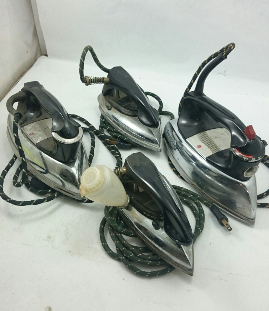 Vintage General Electric LOT Steam & Dry Iron Set GE CO