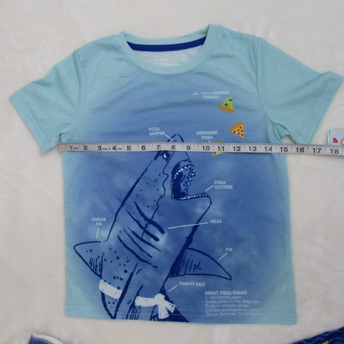 Cat & Jack Boys Size S 6/7 Pajama Set Shorts Pants Shirt Great Pizza Shark Blue - Picture 19 of 24