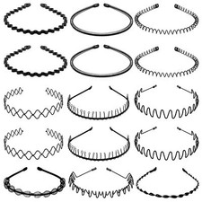 15 PCS Fashion Teeth Metal Headbands - Black Wavy Hair Bands Non-slip Unisex ...