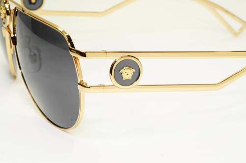 Versace Sunglasses Gold Grey Metal Medusa Pilot Navigator MOD VE 2225 1002/87 - Picture 9 of 12