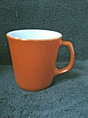 Vintage Pyrex Corning Burnt Orange Rust Mug D Handle Milk Glass Coffee Cup