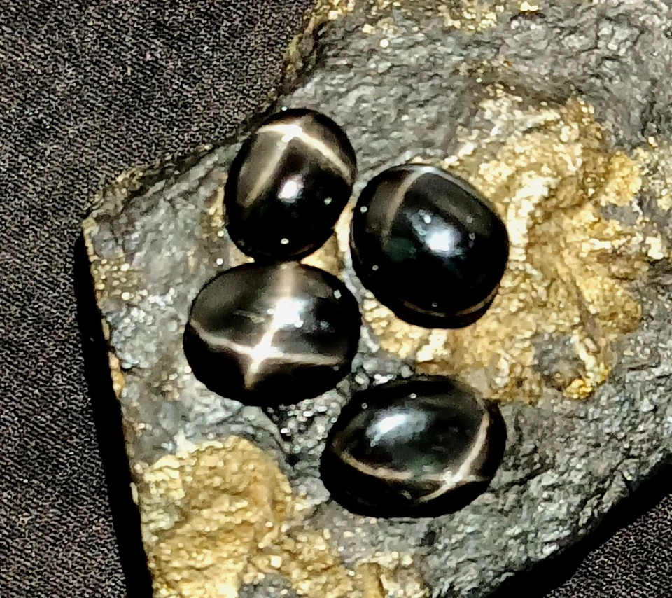 Certified Black Star Sapphire 23 Ct 4 Rays Oval Cabochon Natural Gemstone 4 Pcs - Image 4 of 4