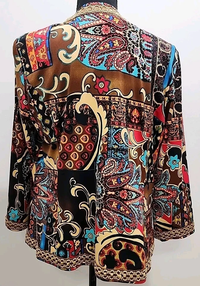 Chaqueta Joan Rivers Talla S Marrón Retazos Recortada Artística Blazer Glam Ribete Cinta Foto 4 de 4