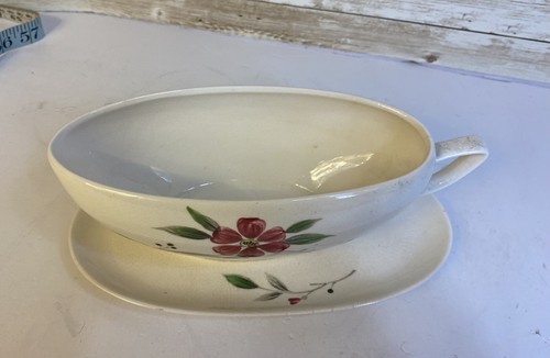 MCM Gravy Sauce Boat Saucer Set Ferrastone Hand Painted Camellia Pattern Japan - Picture 11 of 11