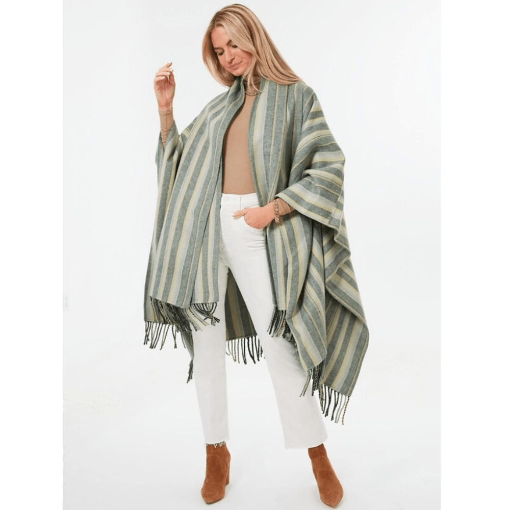 NWT SIMKHAI Cypress Stripe Sam Wool Fringe Poncho One-Size NWT SIMKHAI Cypress Stripe Sam Wool Fringe Poncho One-Size