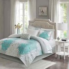 NEW! ~ COZY MODERN BLUE TEAL AQUA WHITE FLOWER WATERCOLOR GIRLS COMFORTER SET