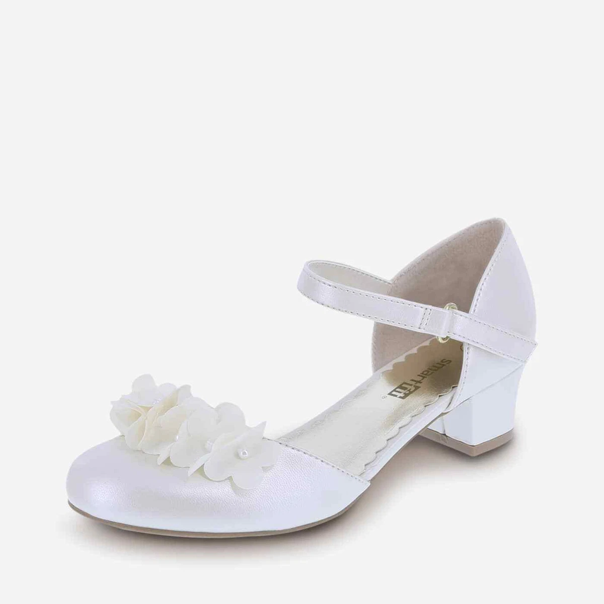 SmartFit Youth Girls' Cici Flower Heel White Dress Shoes Size 4 or 4.5  Medium | eBay