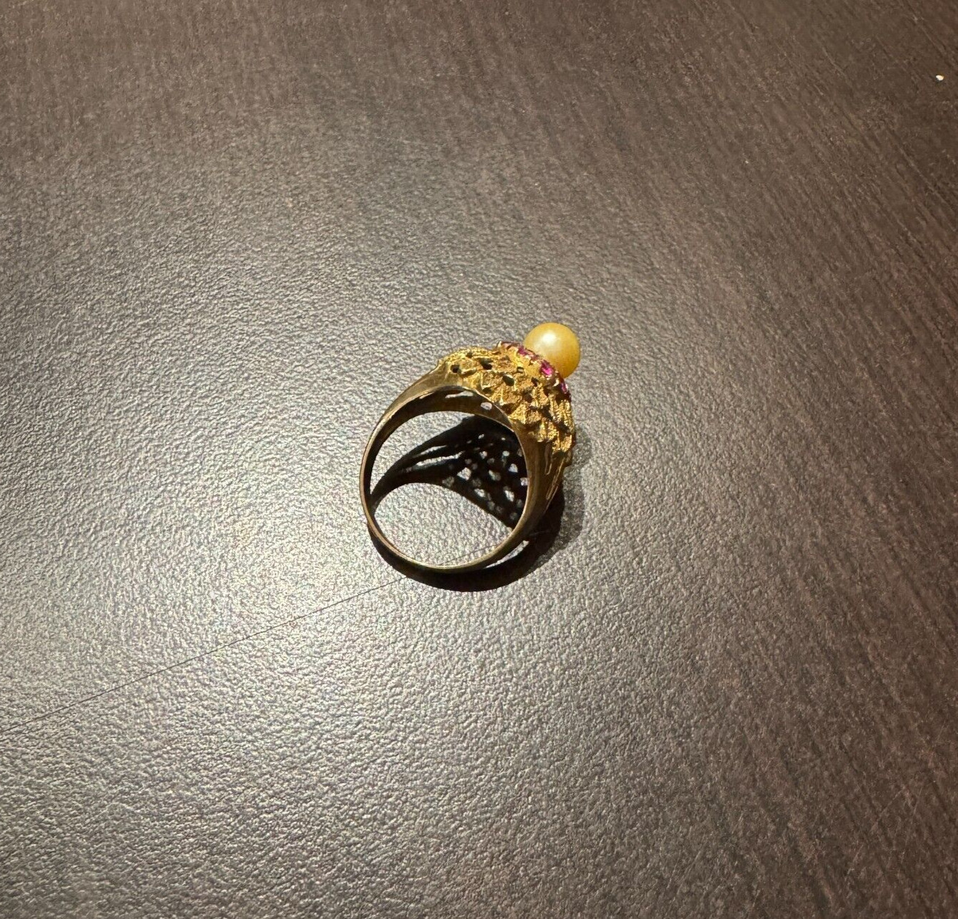 Fine Vintage 14k Solid Gold Ring Ruby Floral shap… - image 2