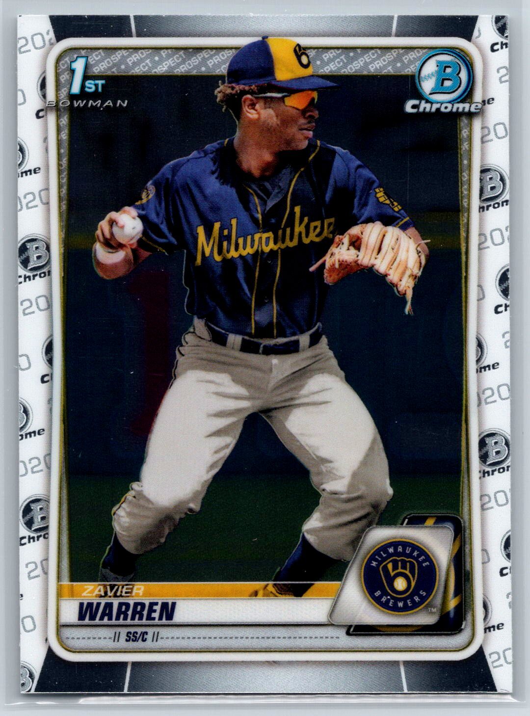 2020 Bowman Chrome Draft Zavier Warren First Bowman Rookie Brewers RC ...