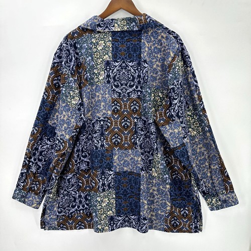 Susan Graver Style Women's Blouse Button Down Paisley Batik Blue Long Sleeve 2X - Picture 2 of 7