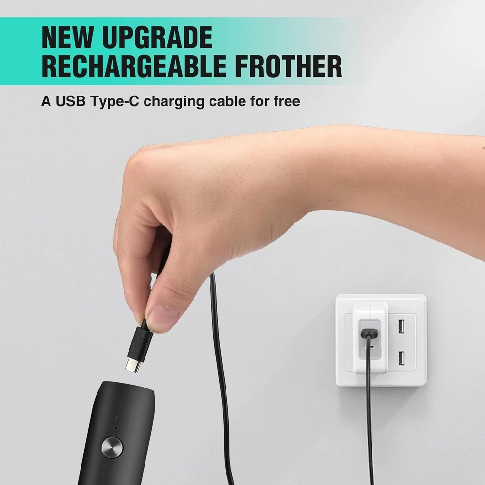 Milk Frother Handheld Double Whisk Foam Coffee Maker USB Rechargeable Electric