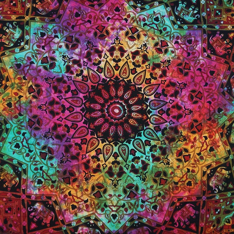Tapeçaria Tie Dye Mandala Star hippie rainha elefante tapeçarias boho praia jogar - Imagem 4 de 4