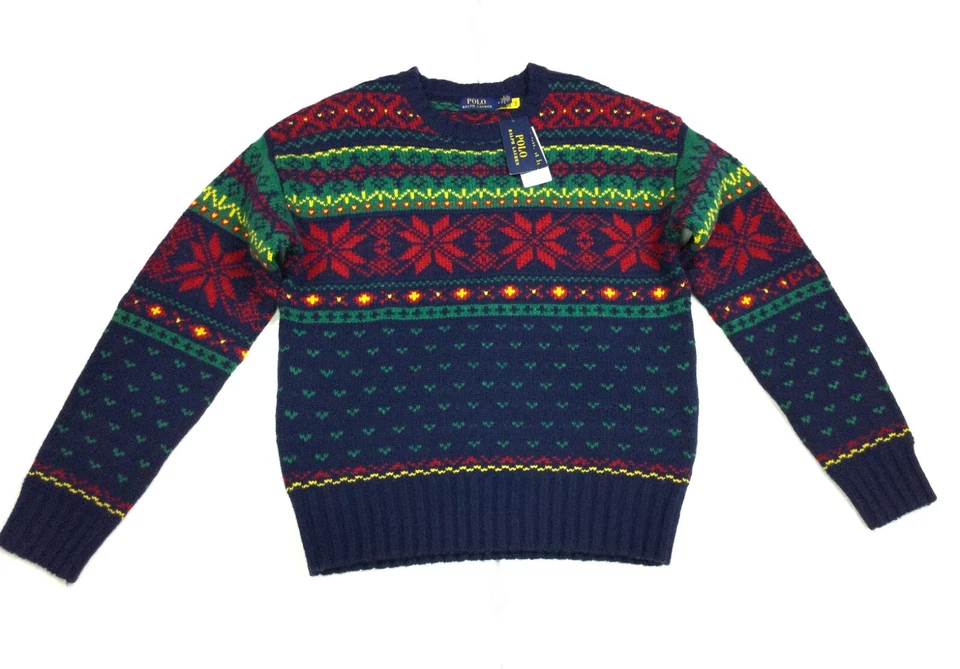 Polo Ralph Lauren Men 100% Wool Chunky Knit Fair Isle Snowflake Sweater M - Image 4 of 4