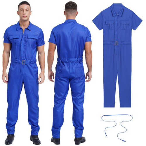 Mens Overalls Mechanic Dungarees Loose Jumpsuit Multiple Bodysuit Short Sleeve - Picture 34 of 57