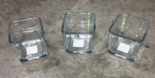 3 Pack Glass Square Vases 3.4 Inch – Clear Cube Shape Flower Vase Candle Holders