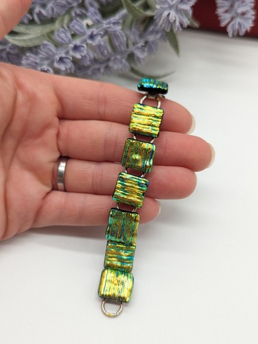 Vintage 925 Sterling silver bracelet Scarab Beetle Colors Dichroic Glass - Picture 10 of 10
