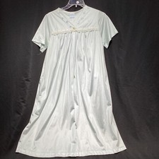 Vintage Merville Robe Housecoat Nylon USA Aqua Blue Size M 40" Bust