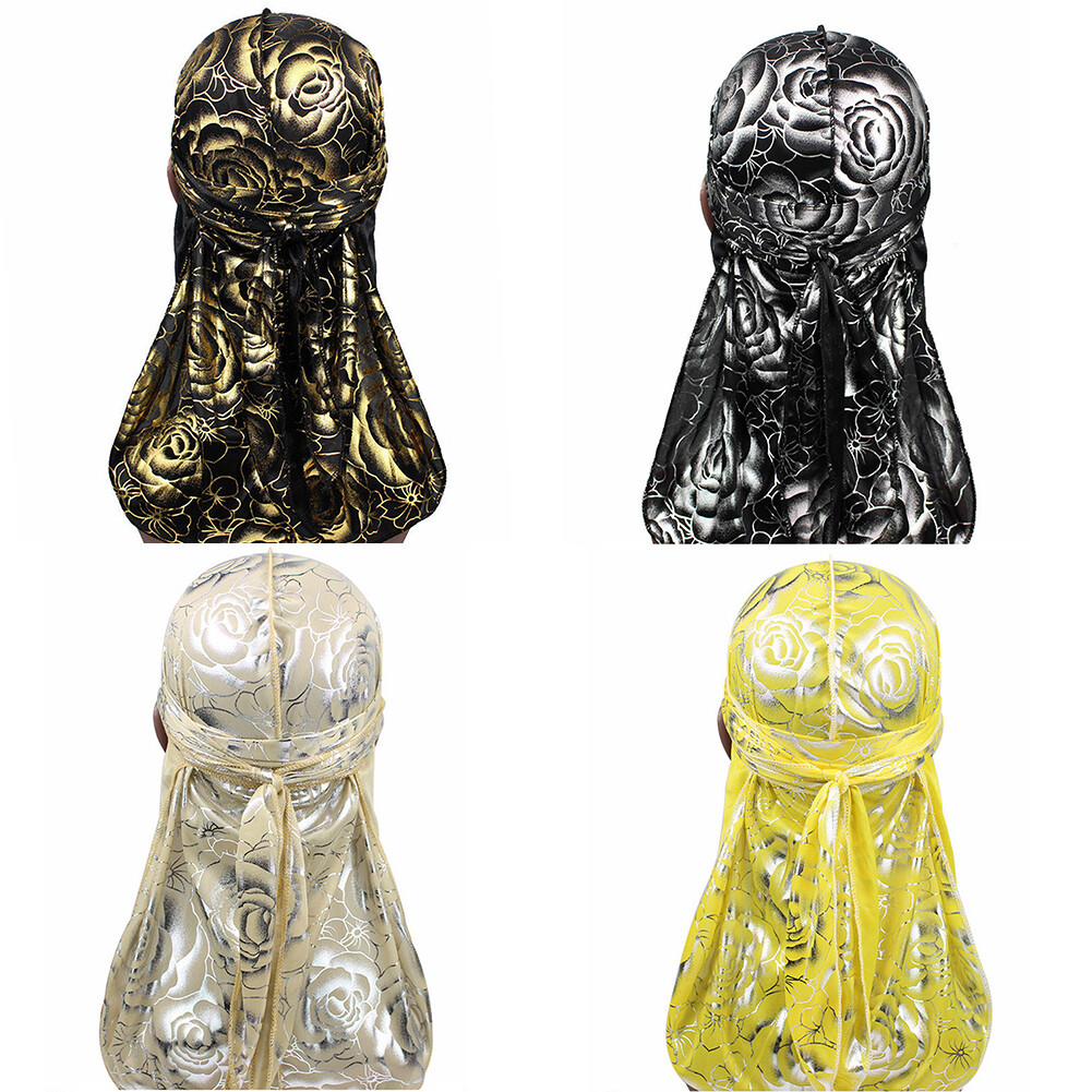 APL Cappello turbante Durag di seta uomo donna bandana rosa stampa floreale raso 