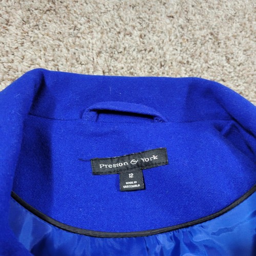 Preston & York Coat 12 Womens Blue Full Zip Woll Blend Collared - Picture 2 of 8