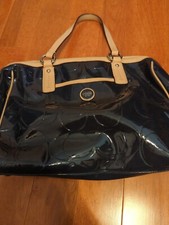 Auth COACH Black Embossed Patent  Tan Leather Tote Bag