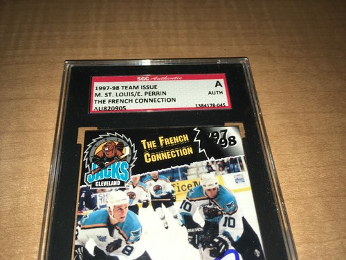 Tarjeta firmada por Martin St. Louis & Eric Perrin 97-98 Cleveland Lumberjacks SGC auténtica - Imagen 3 de 4