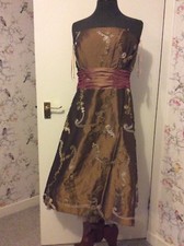 Evening Party Cocktail Brown Bronze Strapless 50s Style Dres 12 Ribbon Roses